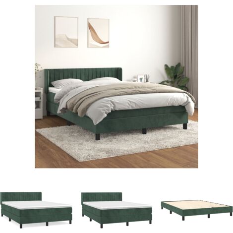 The Living Store - Boxspringbett mit Matratze Dunkelgrün 140x190 cm Samt (1/5)