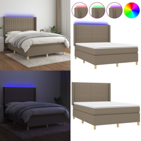 Boxspringbett mit Matratze & LED Taupe 140x200 cm Stoff