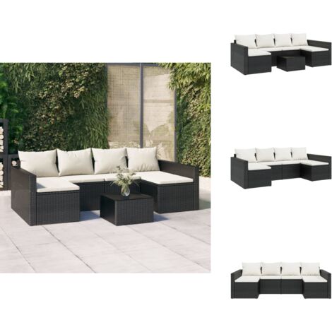 2tlg. GartenLoungeSet mit Kissen Schwarz Poly Rattan Gartengeräte