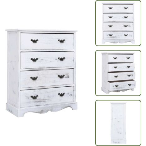 Schubladenkommode Weiß 60x30x75 cm Holz - Sideboard - Holzmöbel - Weißer Kleiderschrank - Kommode - Schubladenkommode