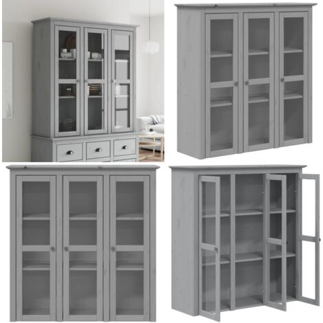 Vitrinenschrank mit Glastüren BODO Grau Massivholz Kiefer - Schreibtisch - Regal - Wohnzimmermöbel - Sideboard - Vitrine - Home & Living (1/5)