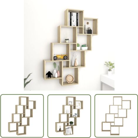 The Living Store Würfelregal Sonoma-Eiche 90x15x119 cm Holzwerkstoff - Wand Regal - Regal - Eiche Dekor - Wohnraum Organisation - Aufbewahrungslösung (1/5)