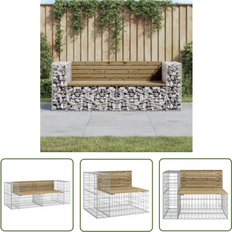 The Living Store Gartenbank aus Gabionen 184x71x65,5 cm Kiefernholz Imprägniert - Gartensaite - Gartenbank - Kiefernholz - Gabione - Balkonmöbeln (1/5)