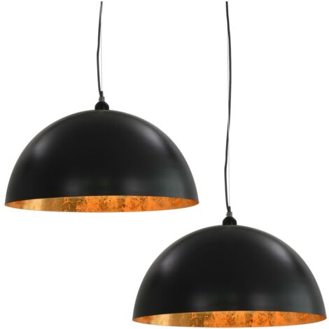 Deckenleuchte Schwarz-gold Mit Stoffschirm (Ø30cm) - E27, Für Wohn- & Schlafzimmer