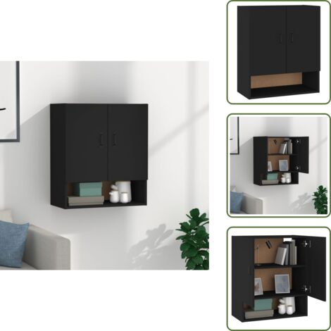 Annlera Wandschrank Schwarz 100x36,5x35 Cm - 2 Schubladen, Holzwerkstoff, Für Bad & Wohnzimmer