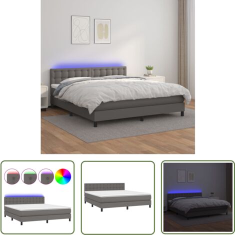 The Living Store Boxspringbett mit Matratze & LED Grau 180x200 cm Kunstleder - Boxspringbett - Doppelbett - Bettenrahmen - Lederbettwäsche - Luxusbett (1/5)
