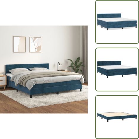 The Living Store Boxspringbett mit Matratze Dunkelblau 160x200 cm Samt - Samtbett - Boxspringbett - Doppelbett - Bettauflage - Matratze (1/5)