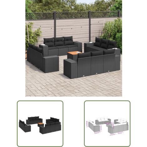 The Living Store 13-tlg. Garten-Sofagarnitur mit Kissen Schwarz Poly Rattan - Gartenmöbel - Outdoor Möbel - Rattan Gartenset - Lounge Set - Esstisch (1/3)