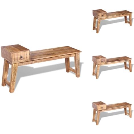 Sitzbank mit Schublade Massivholz Mango 120x36x60 cm Holzbank Mango