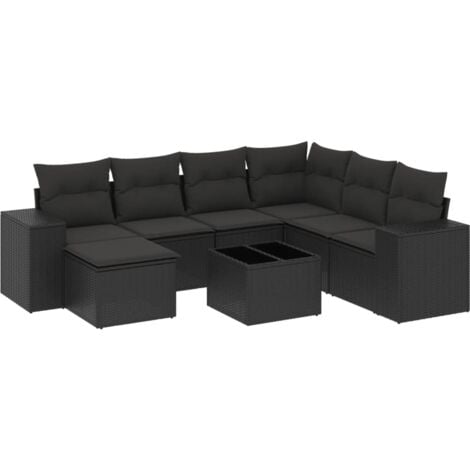 The Living Store 8tlg. GartenSofagarnitur mit Kissen Schwarz Poly