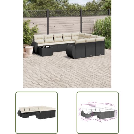 The Living Store 11-tlg. Garten-Sofagarnitur mit Kissen Schwarz Poly Rattan - Gartenmöbel Set - Outdoor Möbel - Rattan Gartenset - Lounge Set - Esstisch Set (1/3)