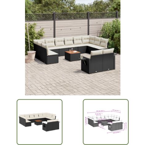 The Living Store 13-tlg. Garten-Sofagarnitur mit Kissen Schwarz Poly Rattan - Gartenmöbel - Esszimmergarnituren - Outdoor Möbel - Lounge Set - Rattan Gartenmöbel (1/3)
