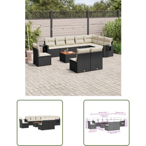 The Living Store 11-tlg. Garten-Sofagarnitur mit Kissen Schwarz Poly Rattan - Gartenmöbel - Esszimmergarnituren - Outdoor Möbel - Lounge Set - Rattan Gartenmöbel (1/3)