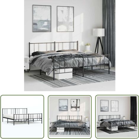 The Living Store Bettgestell mit Kopf- und Fußteil Metall Schwarz 183x213 cm - Metallbett - Doppelbett - Boxspringbetten - Bettgestell Schwarz - Schlafzimmermöbel (1/5)