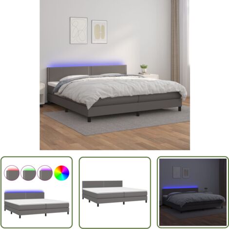 The Living Store Boxspringbett mit Matratze & LED Grau 200x200 cm Kunstleder - Boxspringbett - Doppelbett - Bettenrahmen - Lederbettwäsche - Luxusbett (1/5)