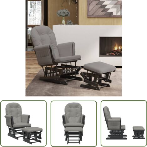The Living Store Schaukelsessel mit Hocker Gleitend Hellgrau Stoff - Schaukelsessel - Relaxsessel - Glider Stuhl - Beistelltisch - Wickelstuhl (1/5)