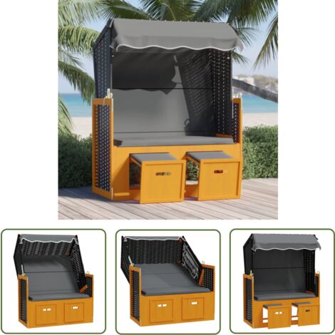 Strandkorb Rattan Chair The Living Store Strandkorb mit Dach Poly Rattan & Massivholz Schwarz ...