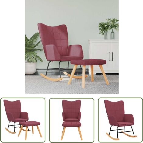 The Living Store Schaukelstuhl mit Hocker Stoff Weinrot - Schaukelstuhl - Relaxsessel - Lounge Chair - Esszimmerstuhl - Stuhl Mit Armlehnen (1/5)