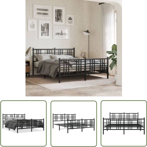 The Living Store Bettgestell mit Kopf- und Fußteil Metall Schwarz 150x200 cm - Metallbettfgestell - Doppelbett - Boxspringrahmen - Schlafzimmermöbel - Schwarzes Bettgestell (1/5)