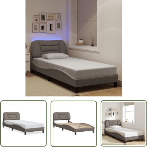 The Living Store Bettgestell mit LED ohne Matratze Taupe 90x190 cm Stoff - Bettrahmen - Doppelbett - Schlafzimmermöbel - LED-Bett - Taufes Möbel (1/5)