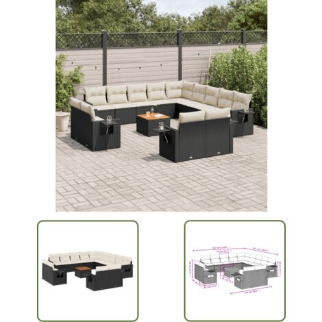 The Living Store 14-tlg. Garten-Sofagarnitur mit Kissen Schwarz Poly Rattan - Gartenmöbel - Esszimmergarnituren - Outdoor Möbel - Lounge Set - Rattan Gartenmöbel (1/3)