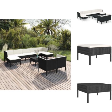 10tlg. GartenLoungeSet mit Auflagen Poly Rattan Schwarz