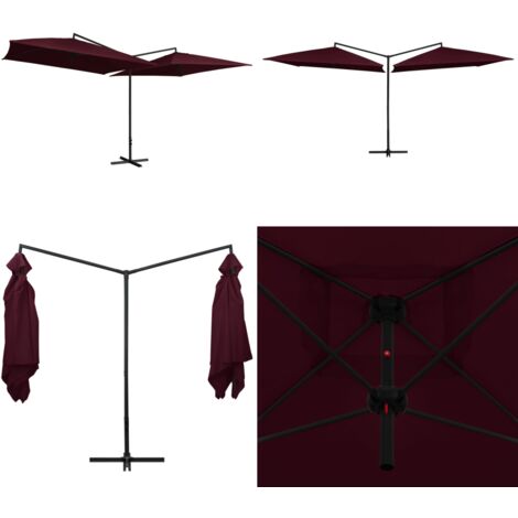 Großer Doppel-Sonnenschirm Für Garten & Terrasse – 4,6x2,7 M, Bordeaux, Aluminium – UV- & Regengeschützt