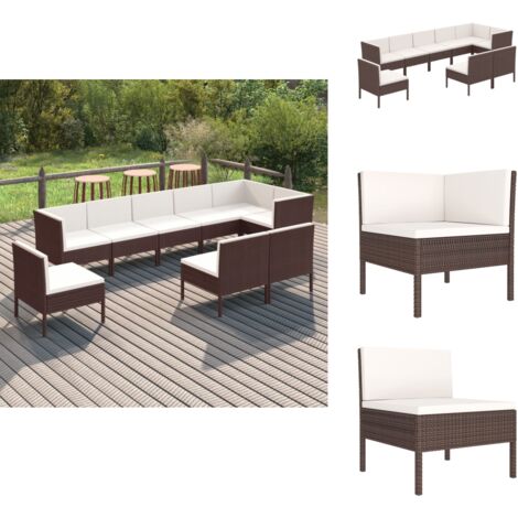 9tlg. GartenLoungeSet mit Auflagen Poly Rattan Braun Gartenmöbeln