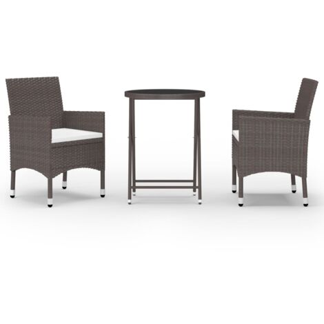 GartenmöbelSets Living 3tlg. BistroSet Poly Rattan und Hartglas Braun