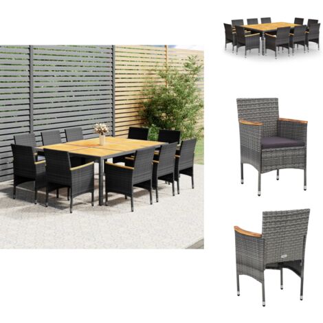11tlg. GartenEssgruppe Poly Rattan Grau Gartenmöbel Essgruppe