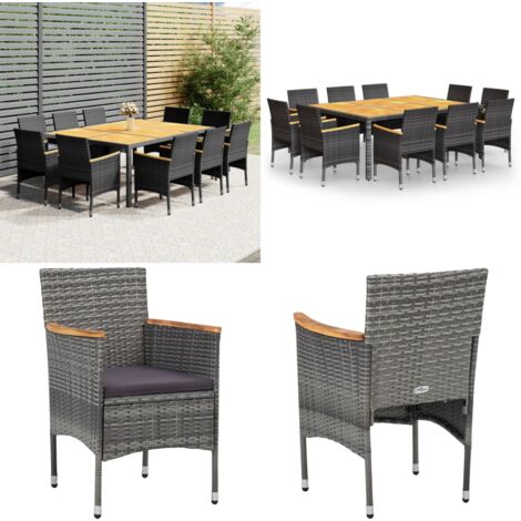 11tlg. GartenEssgruppe Poly Rattan Grau Gartenmöbel Essgruppe