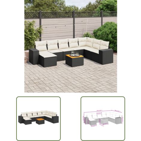 The Living Store 9-tlg. Garten-Sofagarnitur mit Kissen Schwarz Poly Rattan - Gartenmöbel Set - Esszimmergarnitur Außen - Lounge Möbel - Outdoor Möbel - Rattan Gartenset (1/3)