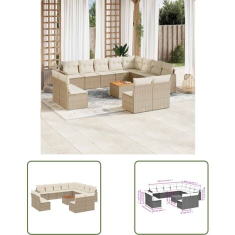 The Living Store 13tlg. GartenSofagarnitur mit Kissen Beige Poly