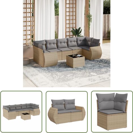 The Living Store 8tlg. GartenSofagarnitur mit Kissen Beige Poly