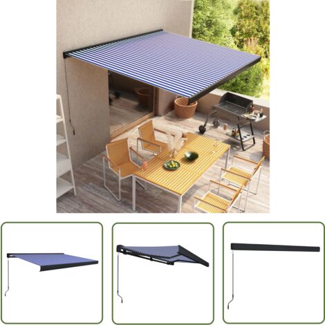 The Living Store Manuelle Kassetten-Markise 350x250 cm Blau und Wei -  Kassettenmarkise - Sonnenschutz - Gartendeckoration - Terrassenberdachung  - Aluminiummarkise