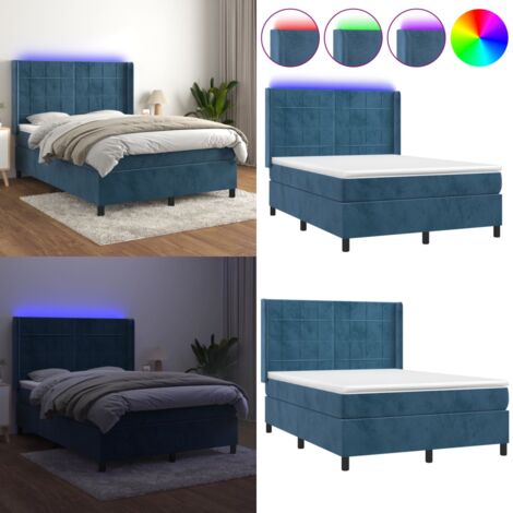 Boxspringbett mit Matratze Blau 140x200 cm Samt