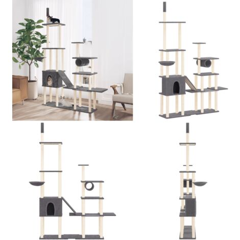 Kratzbaum mit Sisal-Kratzsäulen Dunkelgrau 279 cm - Katzenkratzbaum - Kratzbaum Sisal - Katzenmöbel - Katzenturm - Katzenspielzeug - Home & Living