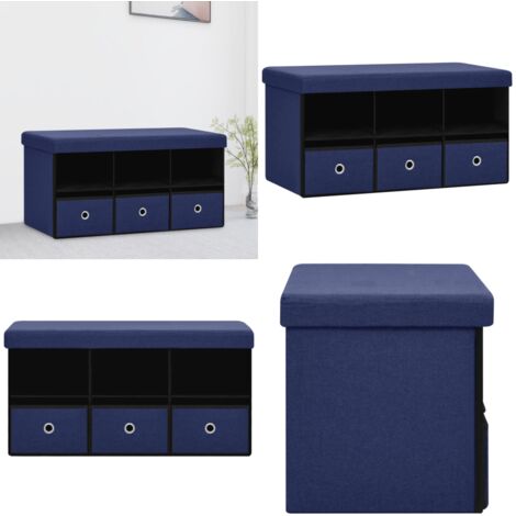 Faltbare Sitzbank mit Stauraum Blau 76x38x38 cm Leinenoptik Bank mit