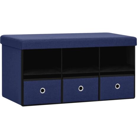 Faltbare Sitzbank mit Stauraum Blau 76x38x38 cm Leinenoptik Bank mit