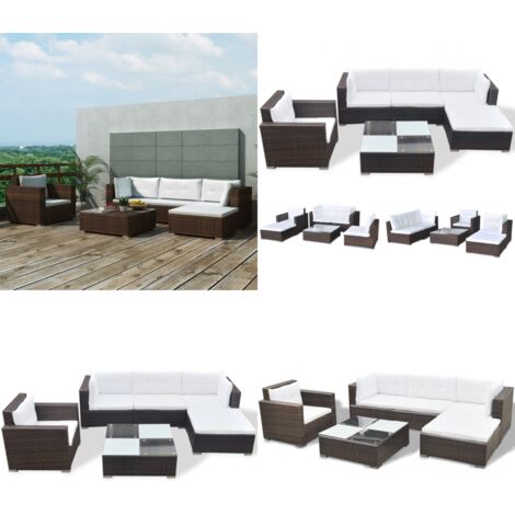 6tlg. GartenLoungeSet mit Auflagen Poly Rattan Braun Gartenmöbel