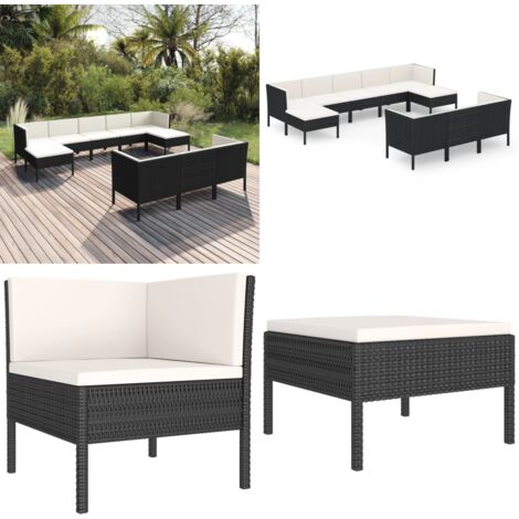 10tlg. GartenLoungeSet mit Auflagen Poly Rattan Schwarz Garten