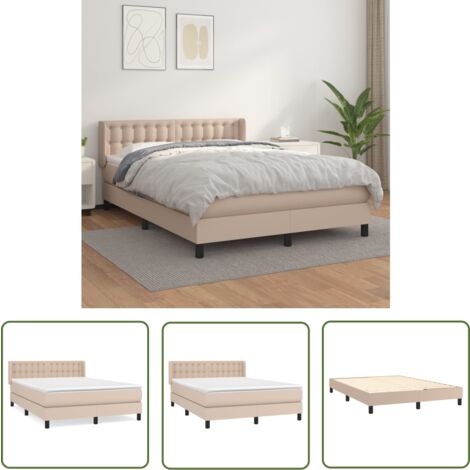 The Living Store Boxspringbett Matratze Cappuccino-Braun 140x200cm Kunstleder - Boxspringbett - Doppelbett - Bettenrahmen - Kunstlederbett - Capucchino Braun (1/5)