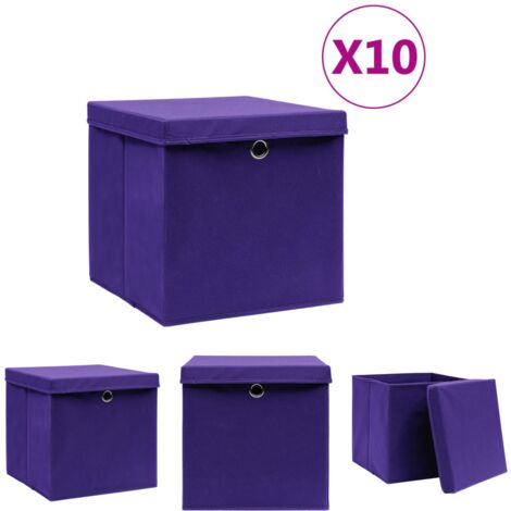 The Living Store Aufbewahrungsboxen mit Deckeln 10 Stk. 28x28x28 cm Lila -  Ordnungshelfer (1/5)