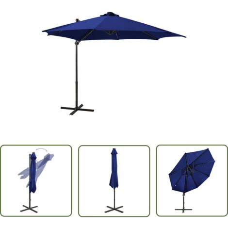 The Living Store Ampelschirm mit LEDBeleuchtung 300 cm Azurblau
