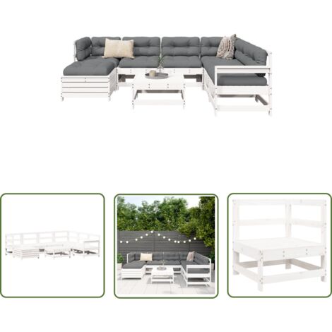 The Living Store 8tlg. GartenSofagarnitur Weiß Massivholz Kiefer