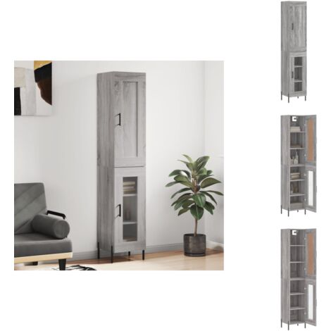 Highboard Grau Sonoma 34,5x34x180 cm Holzwerkstoff - Sideboard - Highboard - Vitrine - Wohnzimmermöbel - Grau (1/5)