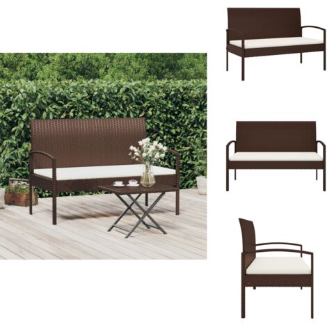 Gartenbank mit Kissen Braun 105 cm Poly Rattan Gartenbank Outdoor