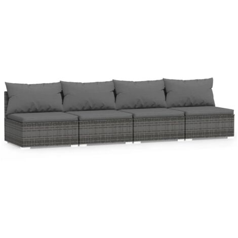 4SitzerSofa mit Kissen Grau Poly Rattan Gartenmöbeln Aus Poly