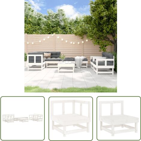 The Living Store 8tlg. GartenLoungeSet Weiß Massivholz Kiefer