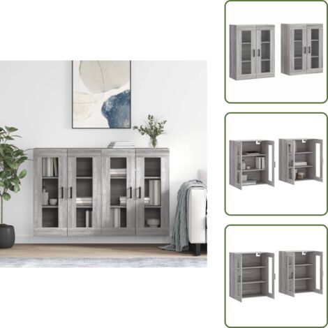 Wandschränke 2 Stk. Grau Sonoma Holzwerkstoff - Hängeschrank - Wohnzimmer Dekoration - Regal - Garderobe - Holzschrank (1/5)